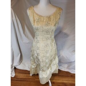 Vtge Union Made Ivory Silver Thread Floral Dress Small? Drop Waist